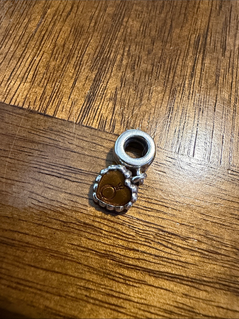 Pandora Silver Heart Charm Pendant with Amber Center